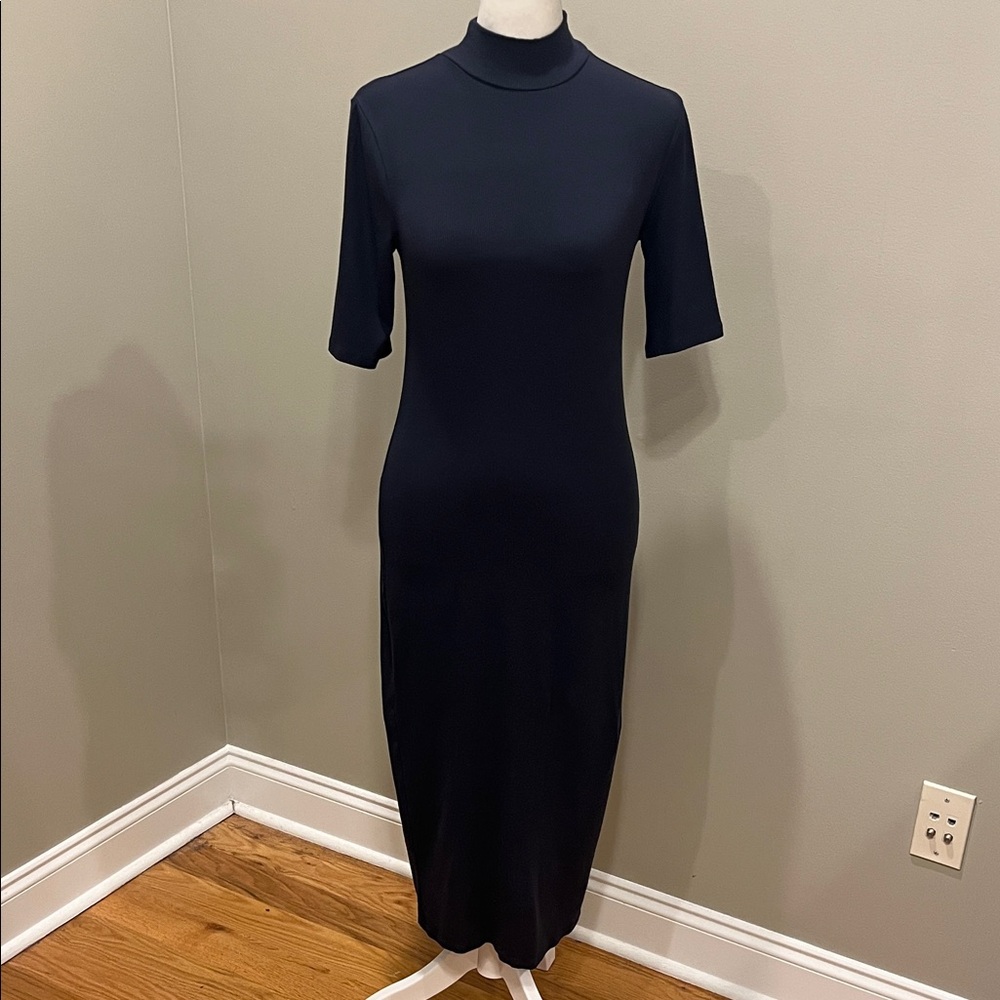 Athleta Navy Short Sleeve Mock Neck Dress